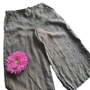 Ellen Tracy Linen Green Wide Leg Cropped Pants